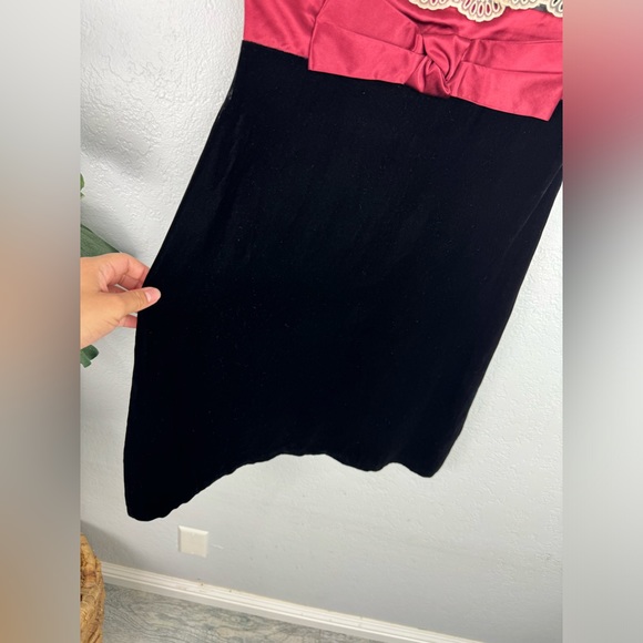 Vintage Betsey Johnson Lace Tiered Red Satin Bow Velvet Strapless Elegant Dress - Picture 4 of 12